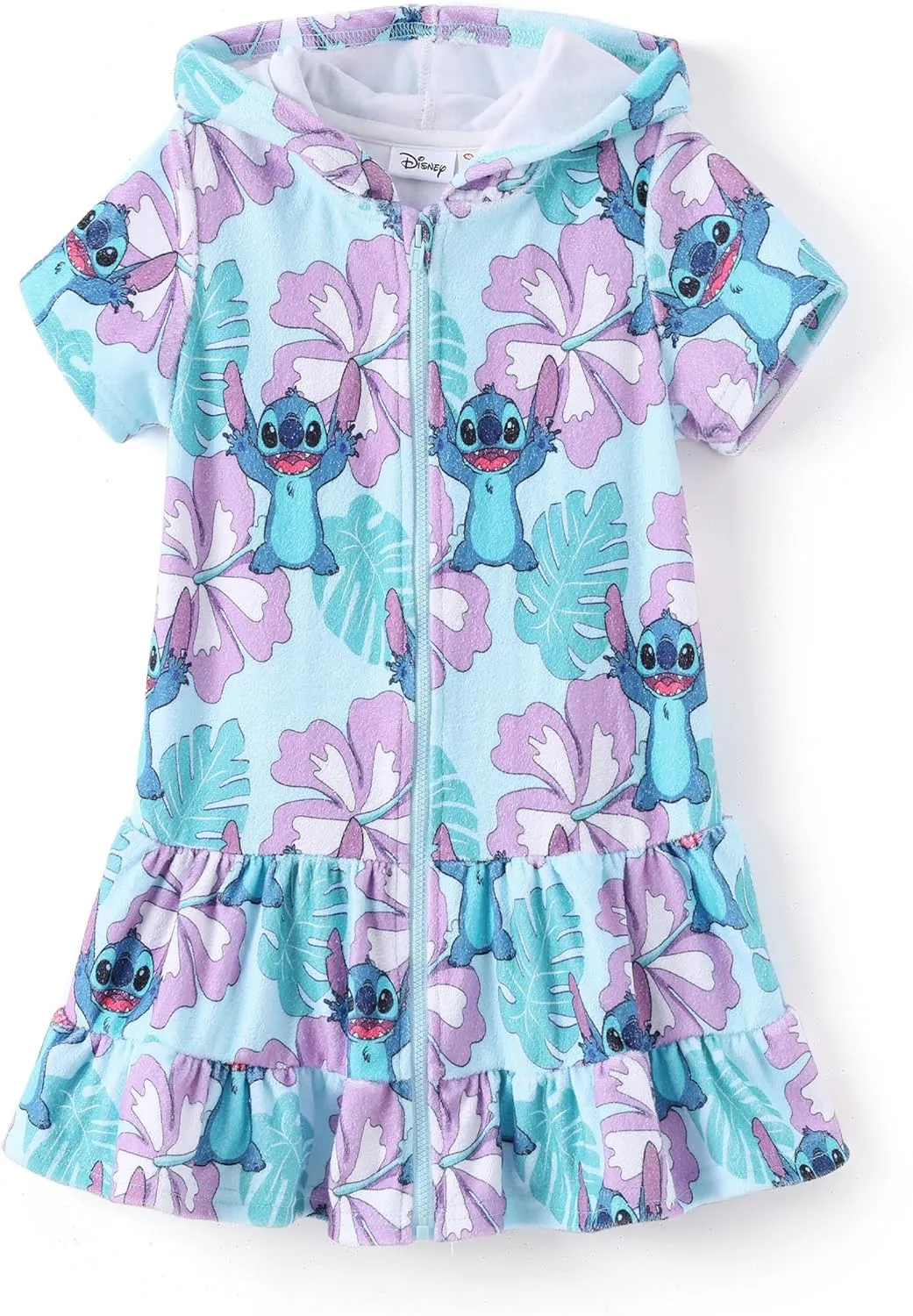 Disney Princess Frozen Stitch Minnie Girl Swim Cover Up Swimwear Terry Cloth Swimsuit Coverup Zip-up Bathing Suit Wrap Hooded
