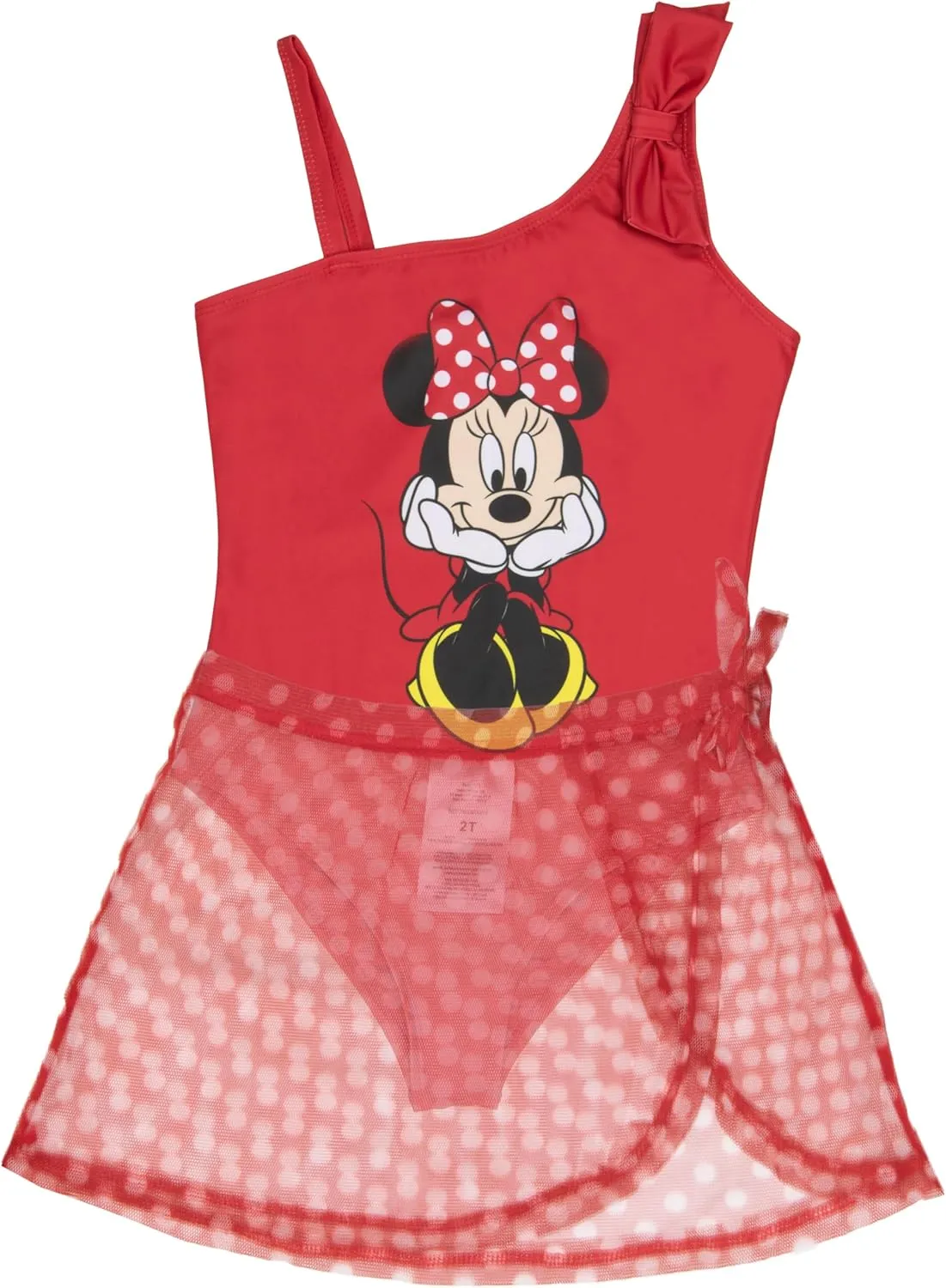 Disney The Little Mermaid, Minnie Mouse Girls Swimsuit Set, One Piece Bathing Suit and Coverup Skirt, Swimwear for Kids