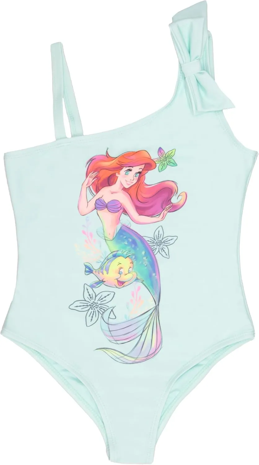 Disney The Little Mermaid, Minnie Mouse Girls Swimsuit Set, One Piece Bathing Suit and Coverup Skirt, Swimwear for Kids