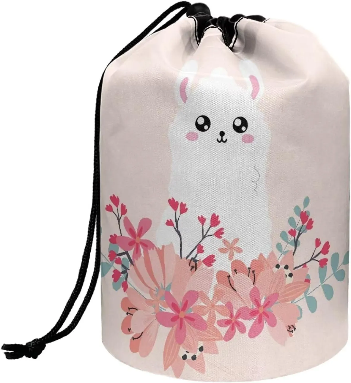 Dolyues Alpaca Makeup Bag Bucket Cosmetic Bag for Women Portable Drawstring Travel Makeup Bag Cute Make Up Brush Bags Reusable Toiletry Bag
