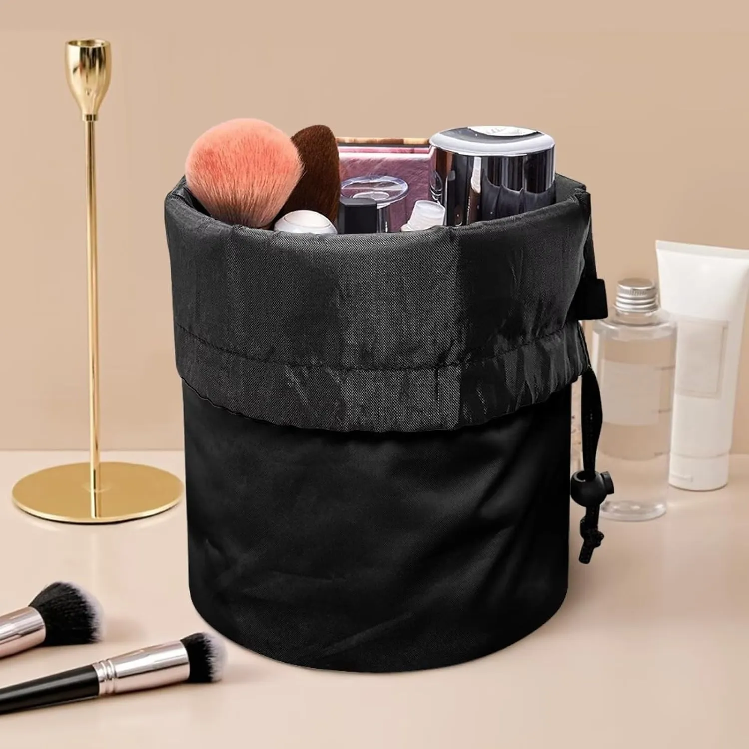 Dolyues Alpaca Makeup Bag Bucket Cosmetic Bag for Women Portable Drawstring Travel Makeup Bag Cute Make Up Brush Bags Reusable Toiletry Bag
