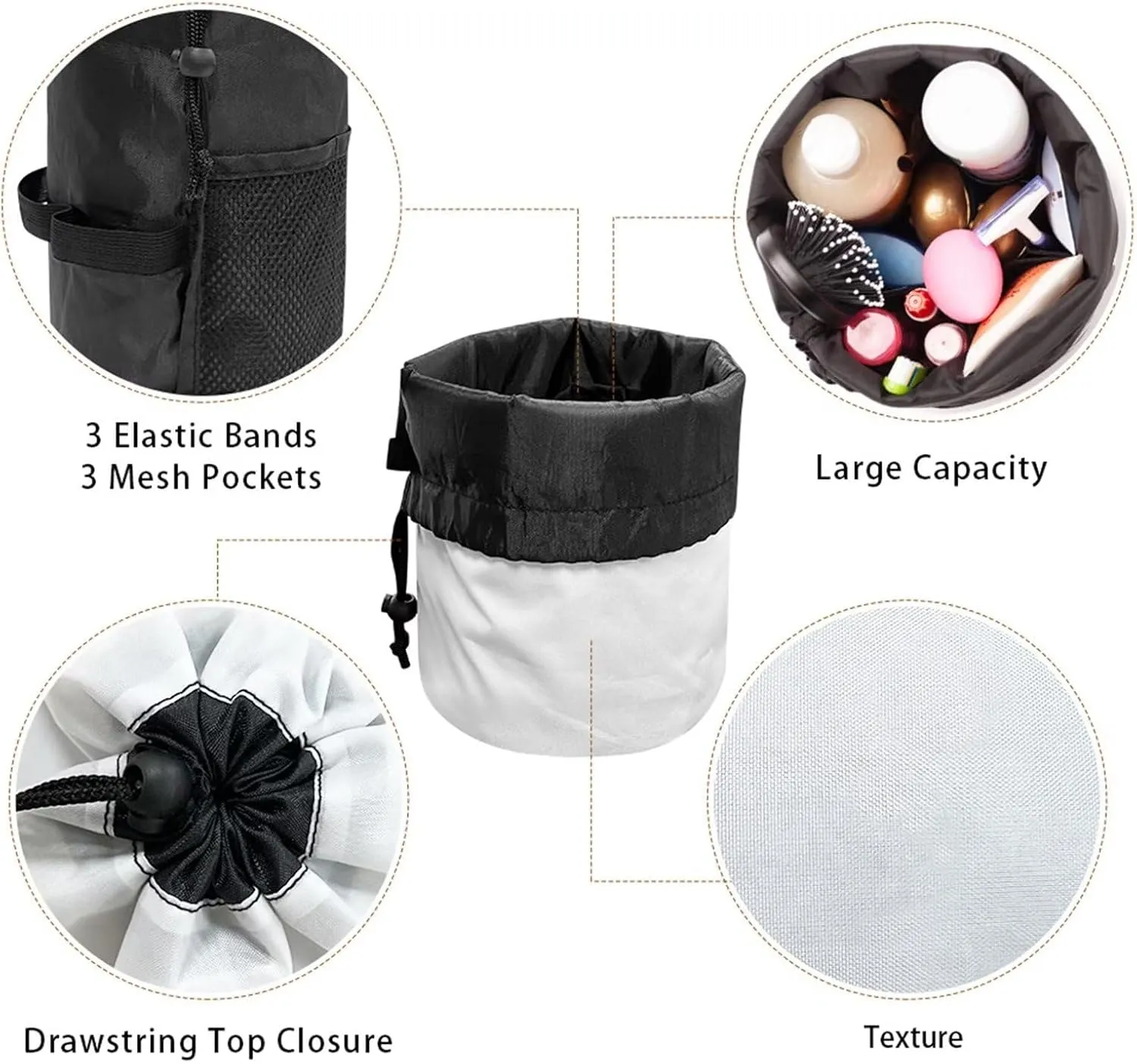 Dolyues Alpaca Makeup Bag Bucket Cosmetic Bag for Women Portable Drawstring Travel Makeup Bag Cute Make Up Brush Bags Reusable Toiletry Bag