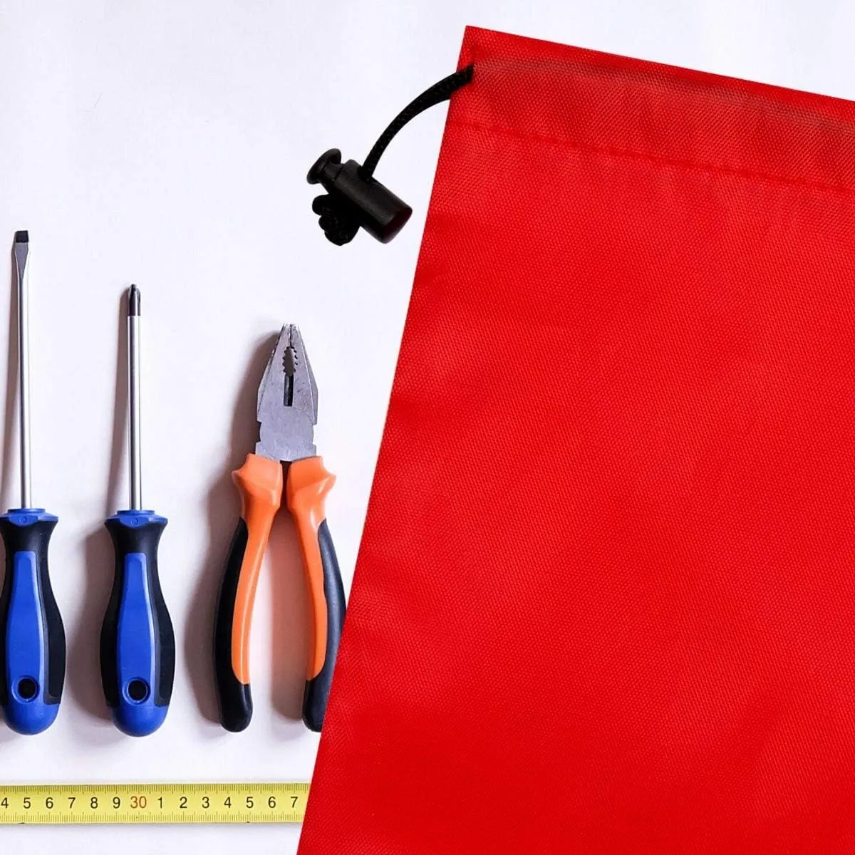 Drawstring Bag - Nylon Cinch and Ditty Stuff Pouch with Toggle (5 x 7-12 pack, Red)