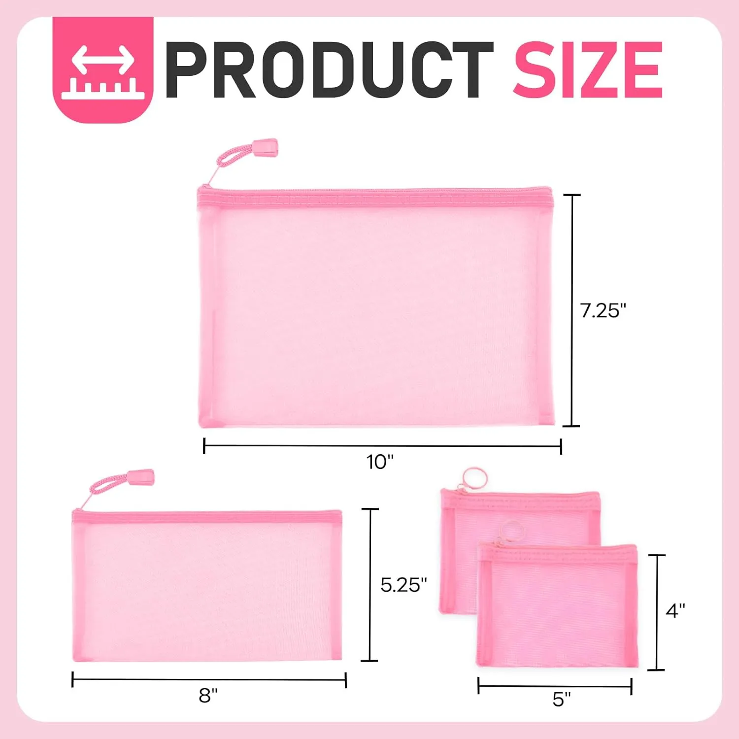 EASYFUN Mesh Zipper Bag Purse Organizer Makeup/Cosmetic Bag Travel Toiletry Bag Coin Pouch Daily Accessories(Pink)