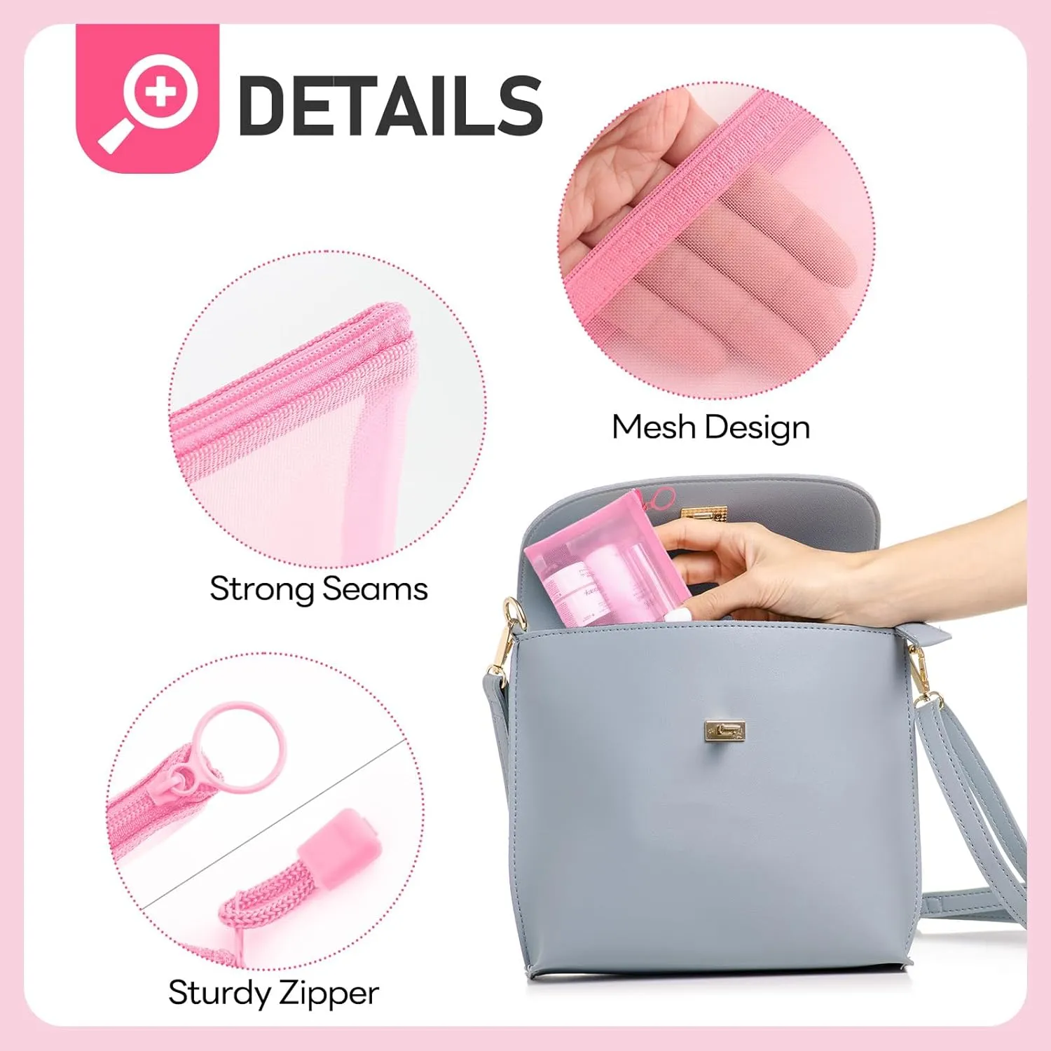 EASYFUN Mesh Zipper Bag Purse Organizer Makeup/Cosmetic Bag Travel Toiletry Bag Coin Pouch Daily Accessories(Pink)