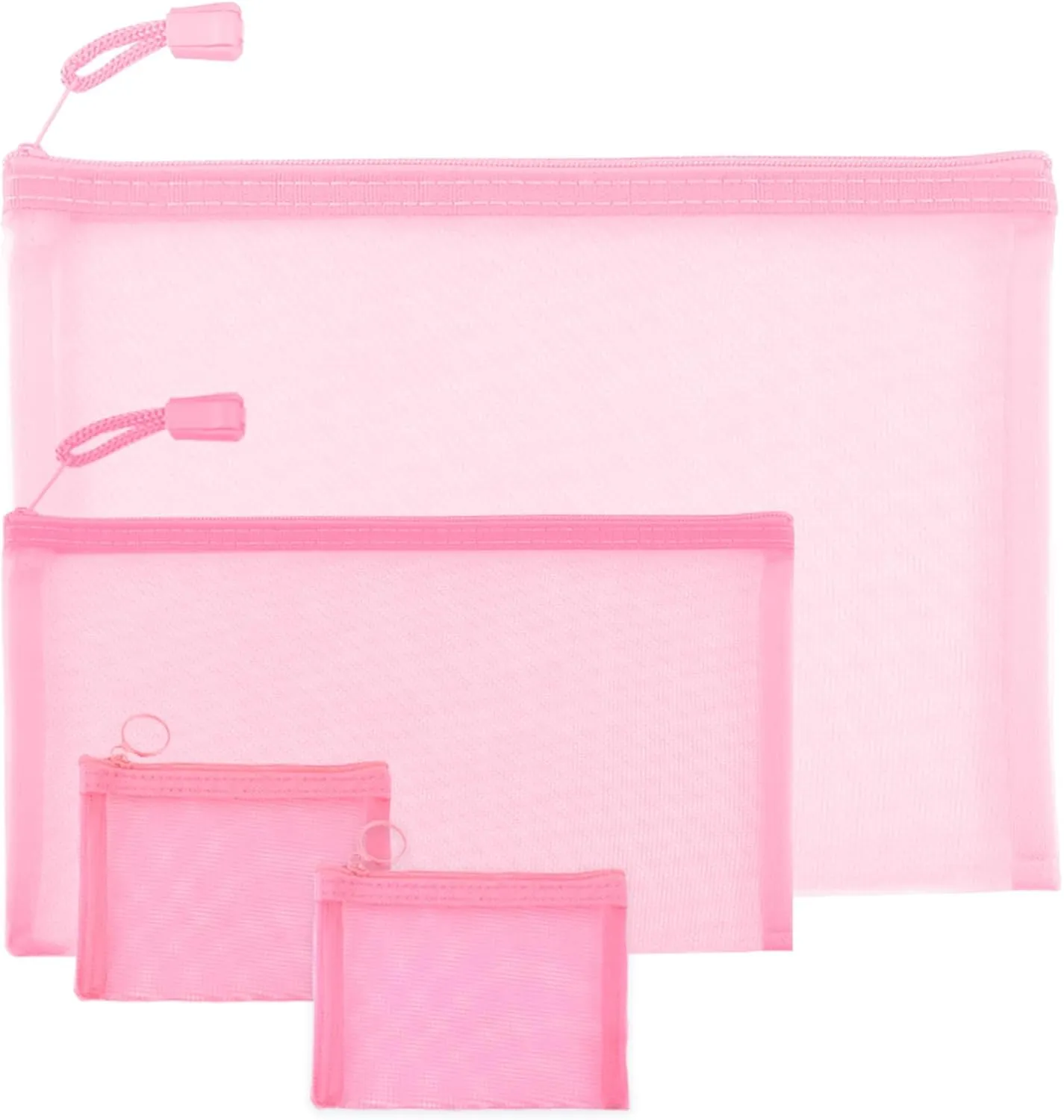 EASYFUN Mesh Zipper Bag Purse Organizer Makeup/Cosmetic Bag Travel Toiletry Bag Coin Pouch Daily Accessories(Pink)