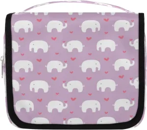 Elephant Love Hanging Travel Toiletry Bag Cosmetic Bag Portable Wash Bag with Hook for Bathroom Accessories Toiletries Cosmetics