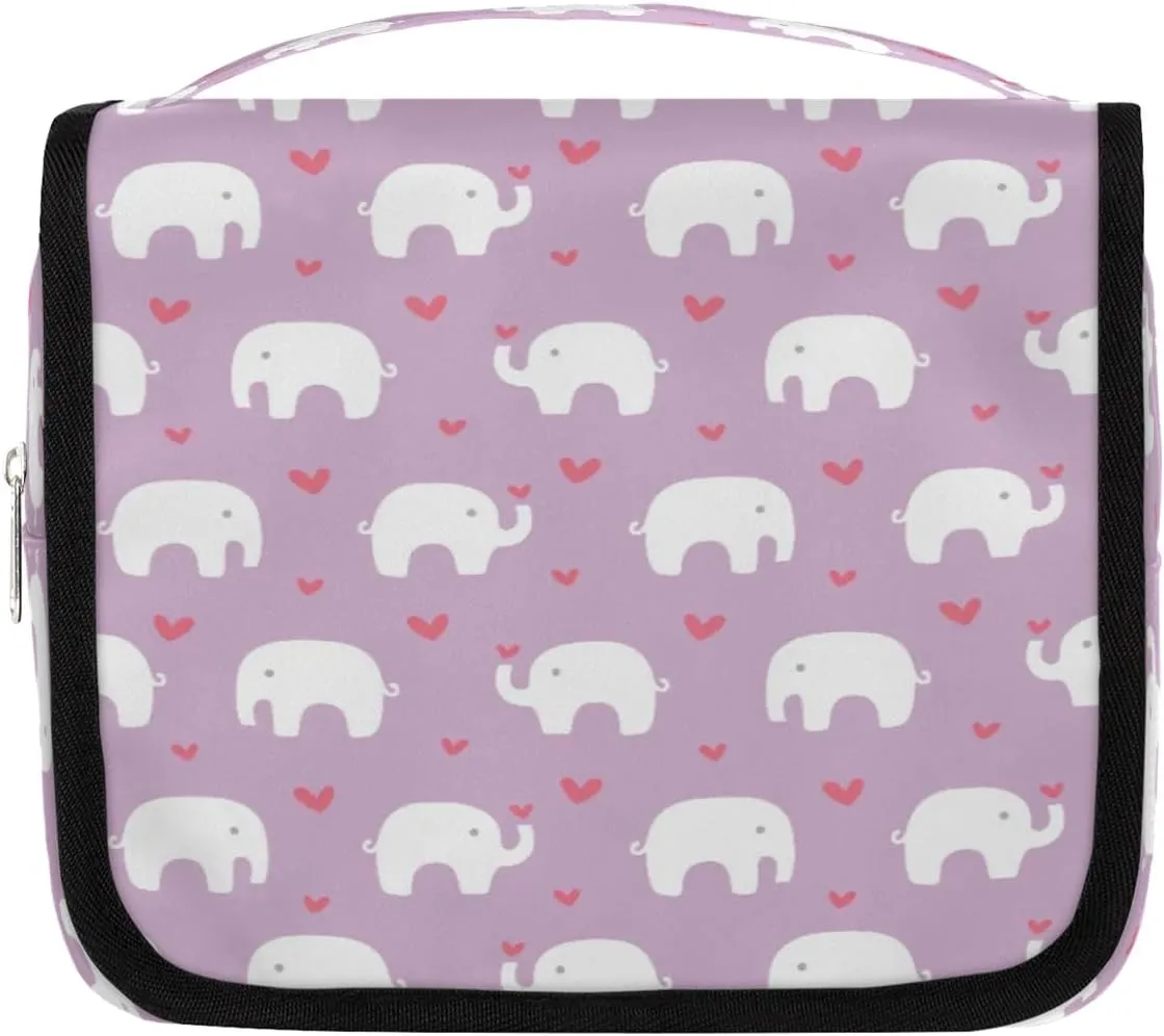 Elephant Love Hanging Travel Toiletry Bag Cosmetic Bag Portable Wash Bag with Hook for Bathroom Accessories Toiletries Cosmetics