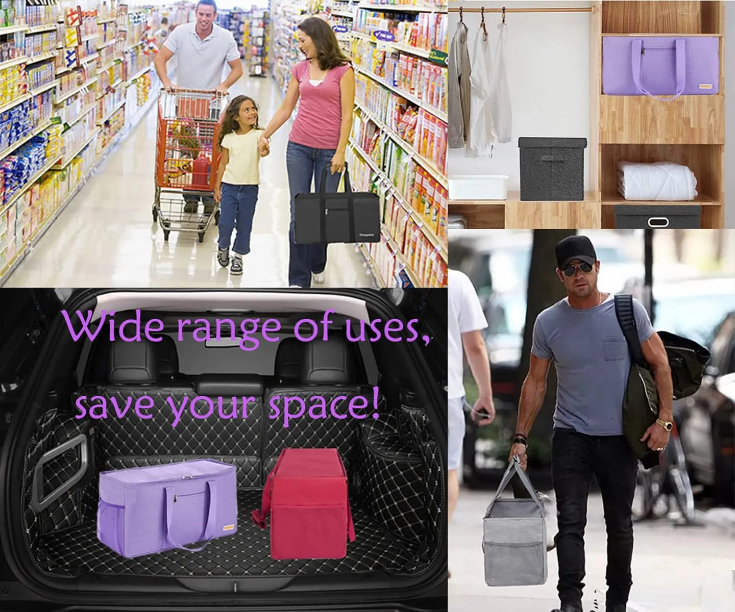 Extra Large Utility Tote - Reusable Shopping Bags, Waterproof Beach Bag, Foldable Storage