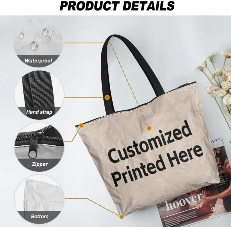 Fall Maple Leaves Women Tote Bag with Pocket, Peacock Feather Lightweight Paper Tote, Polka Dot Commute Work Bag