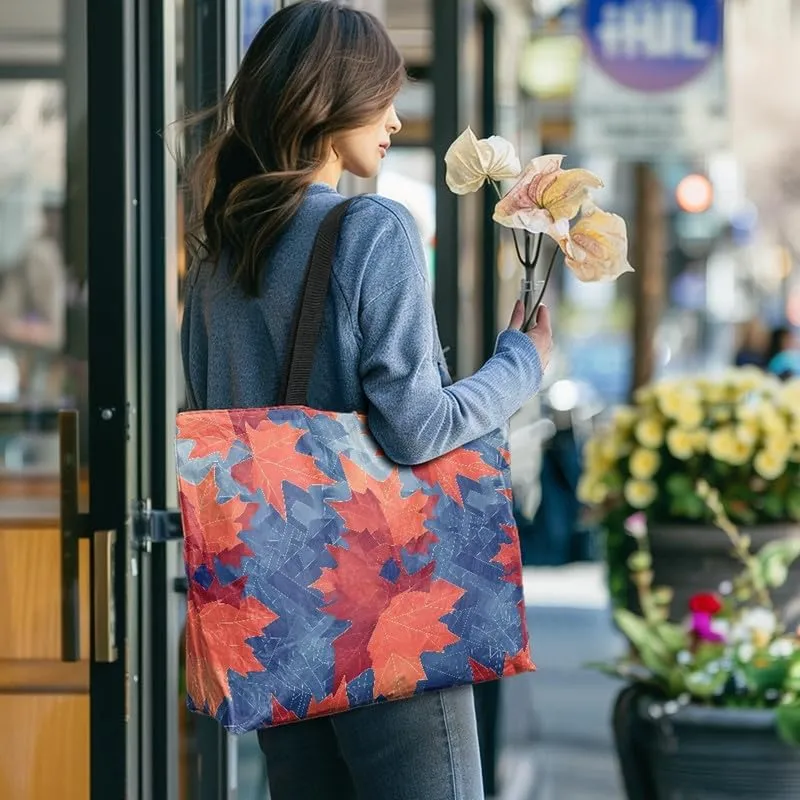 Fall Maple Leaves Women Tote Bag with Pocket, Peacock Feather Lightweight Paper Tote, Polka Dot Commute Work Bag