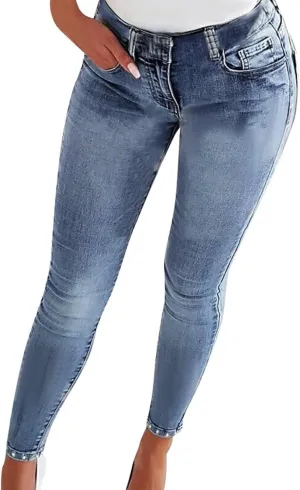 Female Slimming High Waisted Distressed Jeans with Embroidered Stones for A Fit Look Tall Women on Pants