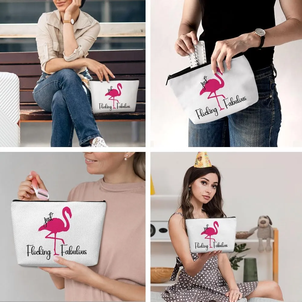 Flamingo Gifts, Pink Makeup Bag, Flamingo Decor Stuff Summer Vacation Cosmetic Bag for Women Flamingos Lovers Best Friend Girls Birthday Mothers Graduation Friendship Toiletry Bags