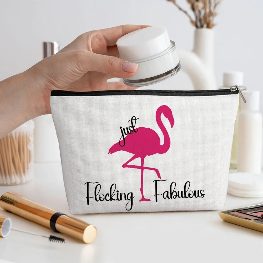 Flamingo Gifts, Pink Makeup Bag, Flamingo Decor Stuff Summer Vacation Cosmetic Bag for Women Flamingos Lovers Best Friend Girls Birthday Mothers Graduation Friendship Toiletry Bags