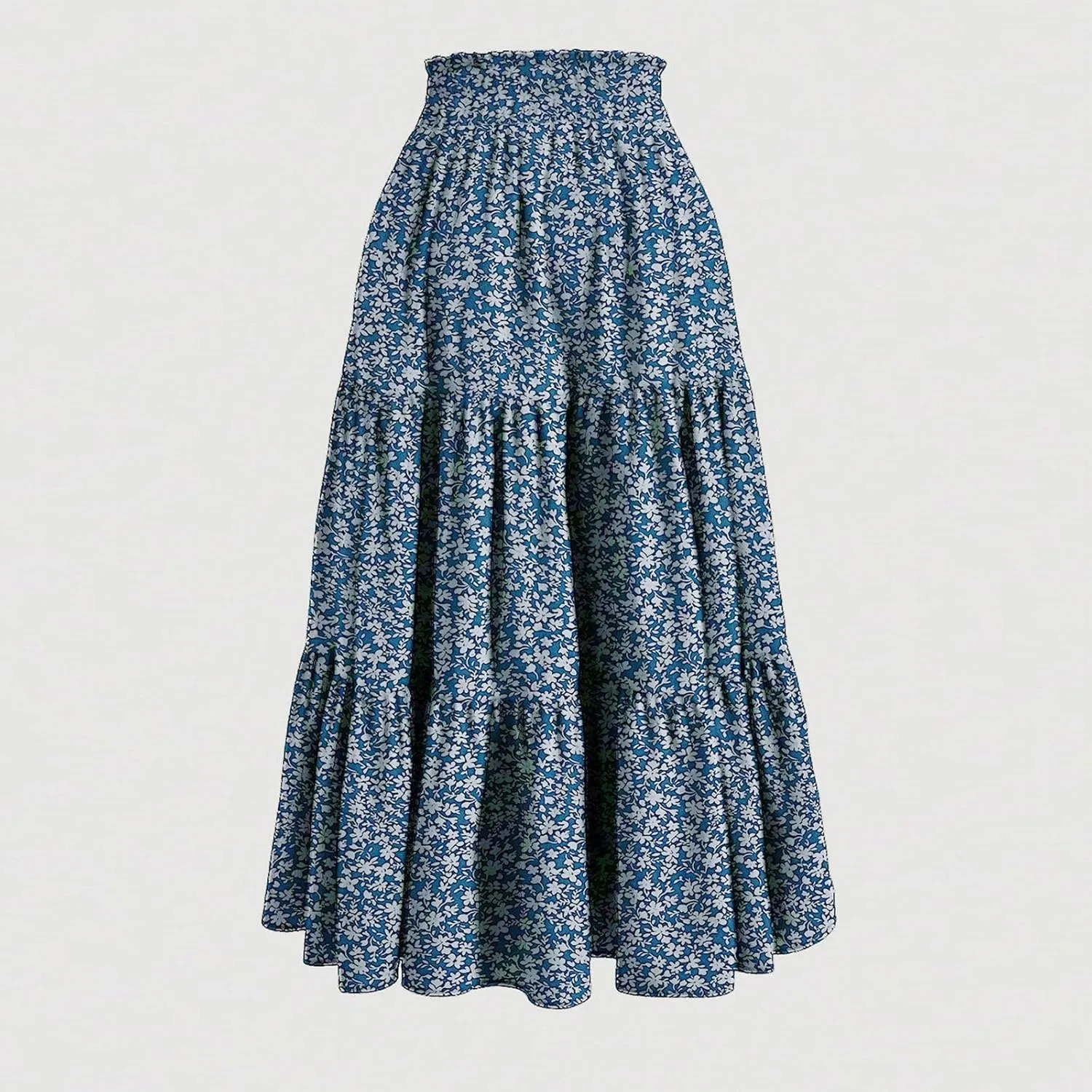 Floral Maxi Skirt for Women Summer Comfy Tiered Elastic High Waisted Boho Skirts Vacation A-Line Flowy Swing Long Skirts
