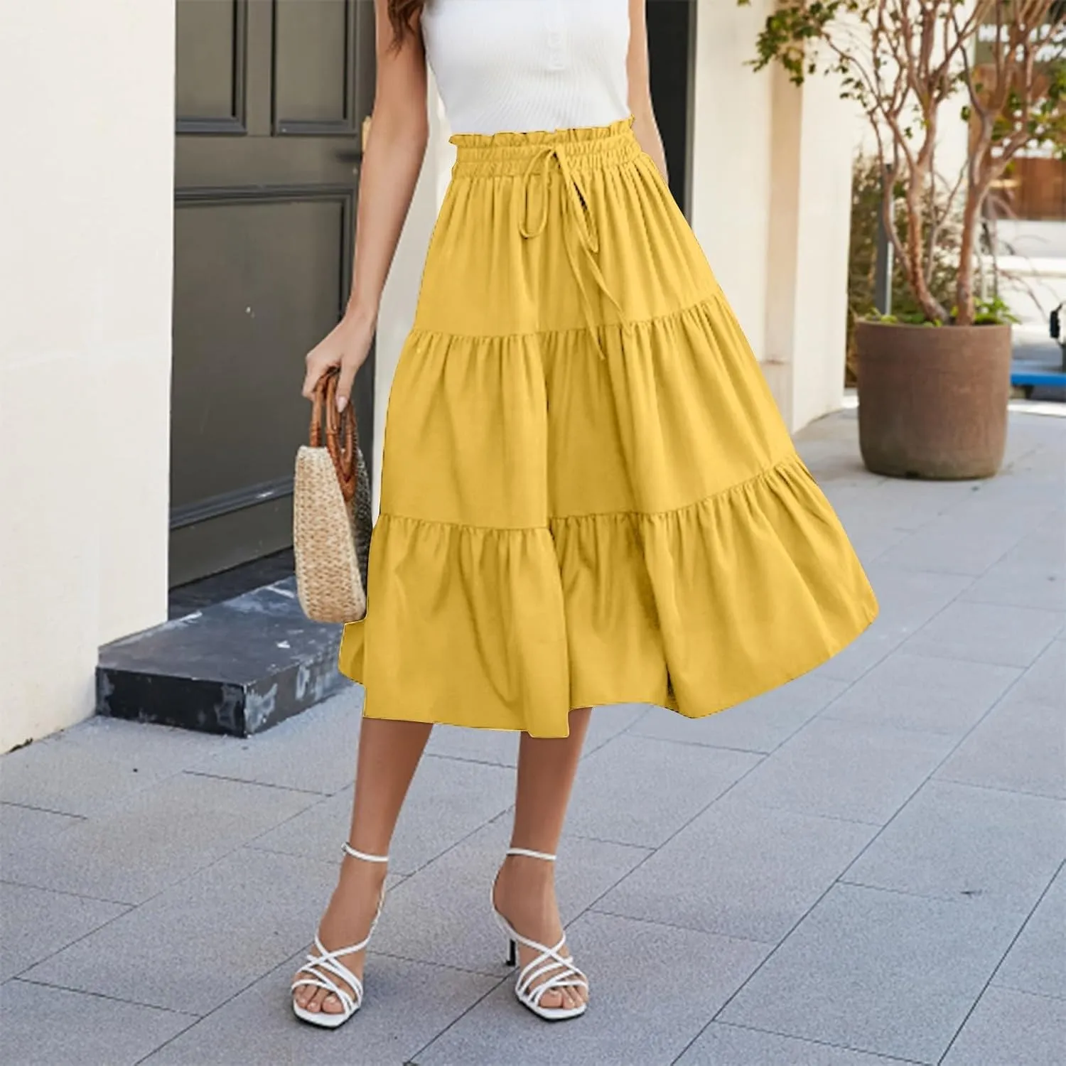 Floral Maxi Skirts for Women 2025 Summer Comfy Tiered Elastic High Waisted Vacation A-Line Flowy Swing Long Skirts