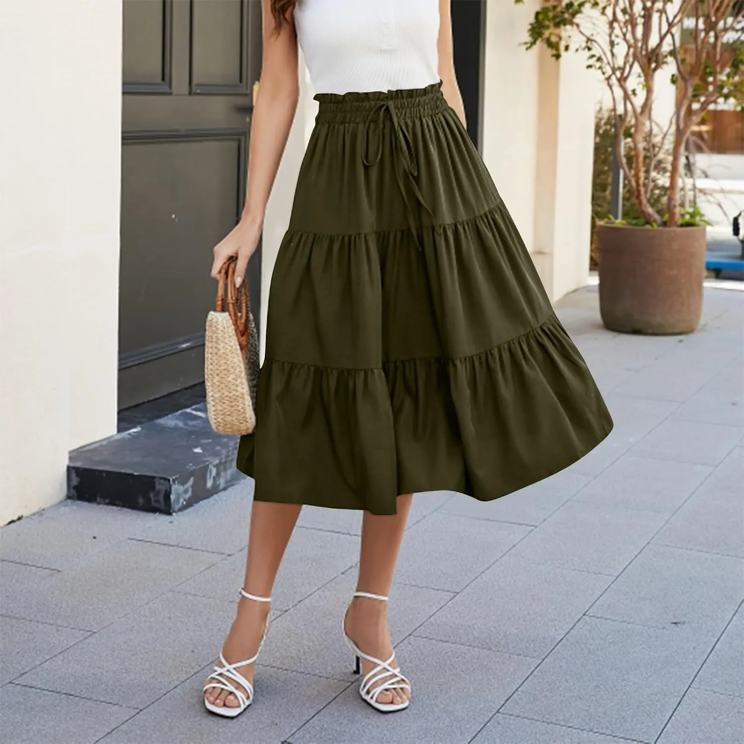 Floral Maxi Skirts for Women 2025 Summer Comfy Tiered Elastic High Waisted Vacation A-Line Flowy Swing Long Skirts