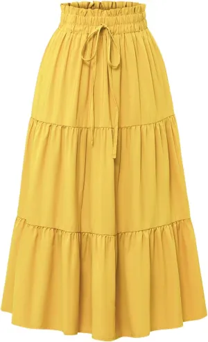 Floral Maxi Skirts for Women 2025 Summer Comfy Tiered Elastic High Waisted Vacation A-Line Flowy Swing Long Skirts