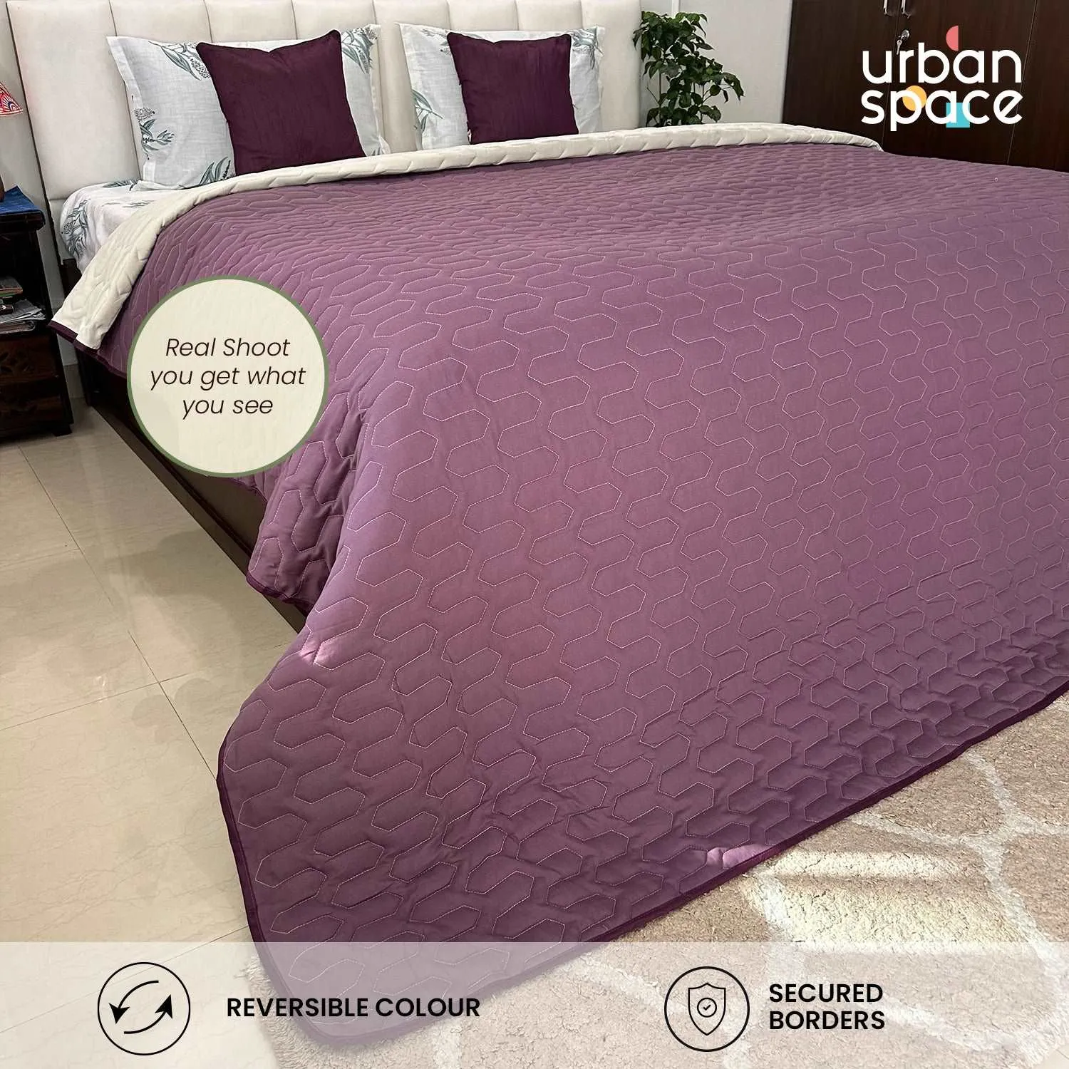 Fluffy & Heavy 200 GSM Microfiber Reversible Quilted Winter Comforters - Plum & Pearl