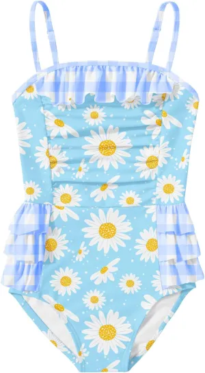 Funnycokid Girls Swimsuit One Piece Cute Bathing Suit Little Kids Swimwear 3-8 Years