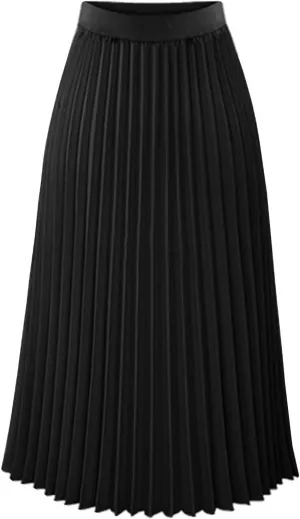 FZYLQY 2025 Fashion Womens Pleated Midi Skirt,High Waist Swing Boho Pleated Skirt Casual Chiffon Elastic A-line Long Skirts