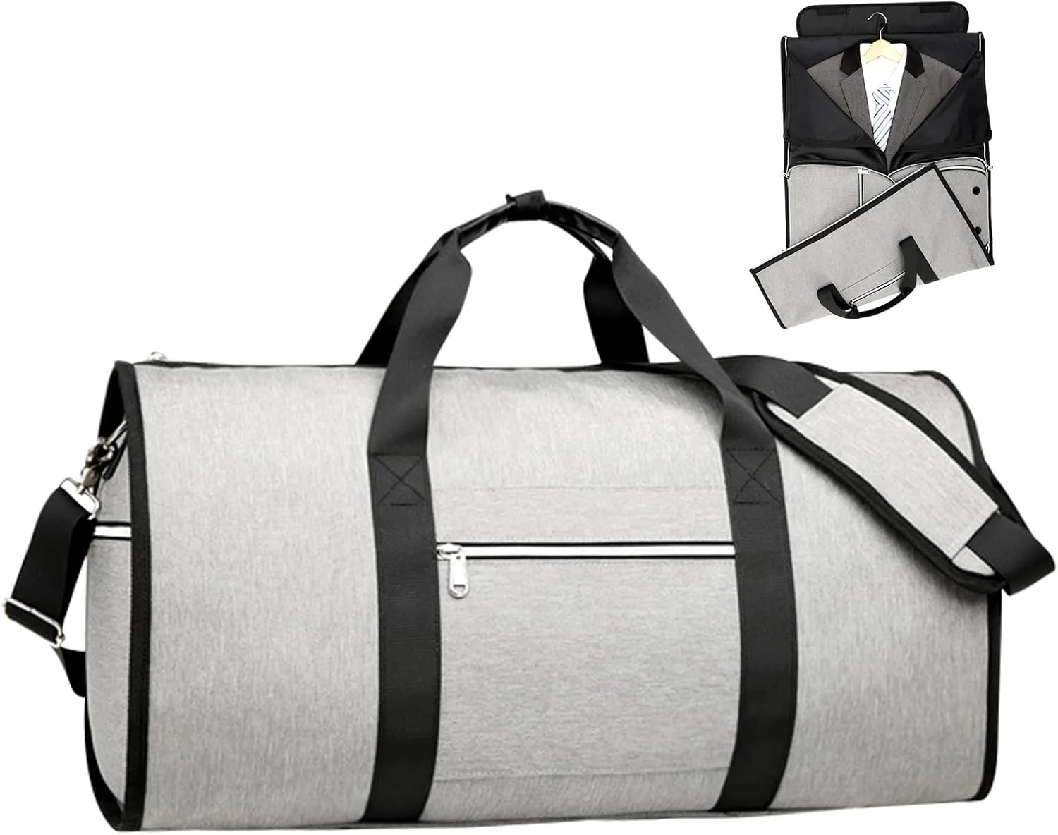 Garment Bag for Travel Large Capacity Convertible Duffle Bag 3 in 1 Hanging Suitcase with Shoes Compartment Wrinkle Free Suitcase Travel Large Suit Bag for Men (grey)