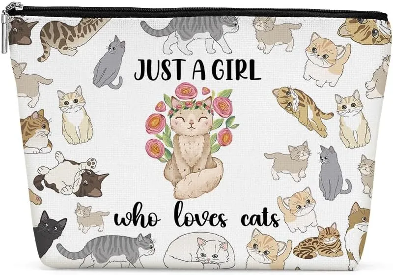 Girl Loves Cats Cosmetic Bag for Women, Cat Gifts for Women, Funny Gifts for Cat Lovers, Cat LadyCute Cat Stuff Makeup Bag Humor Cosmeticcase for Sister Bestie Birthday Friendship Christmas