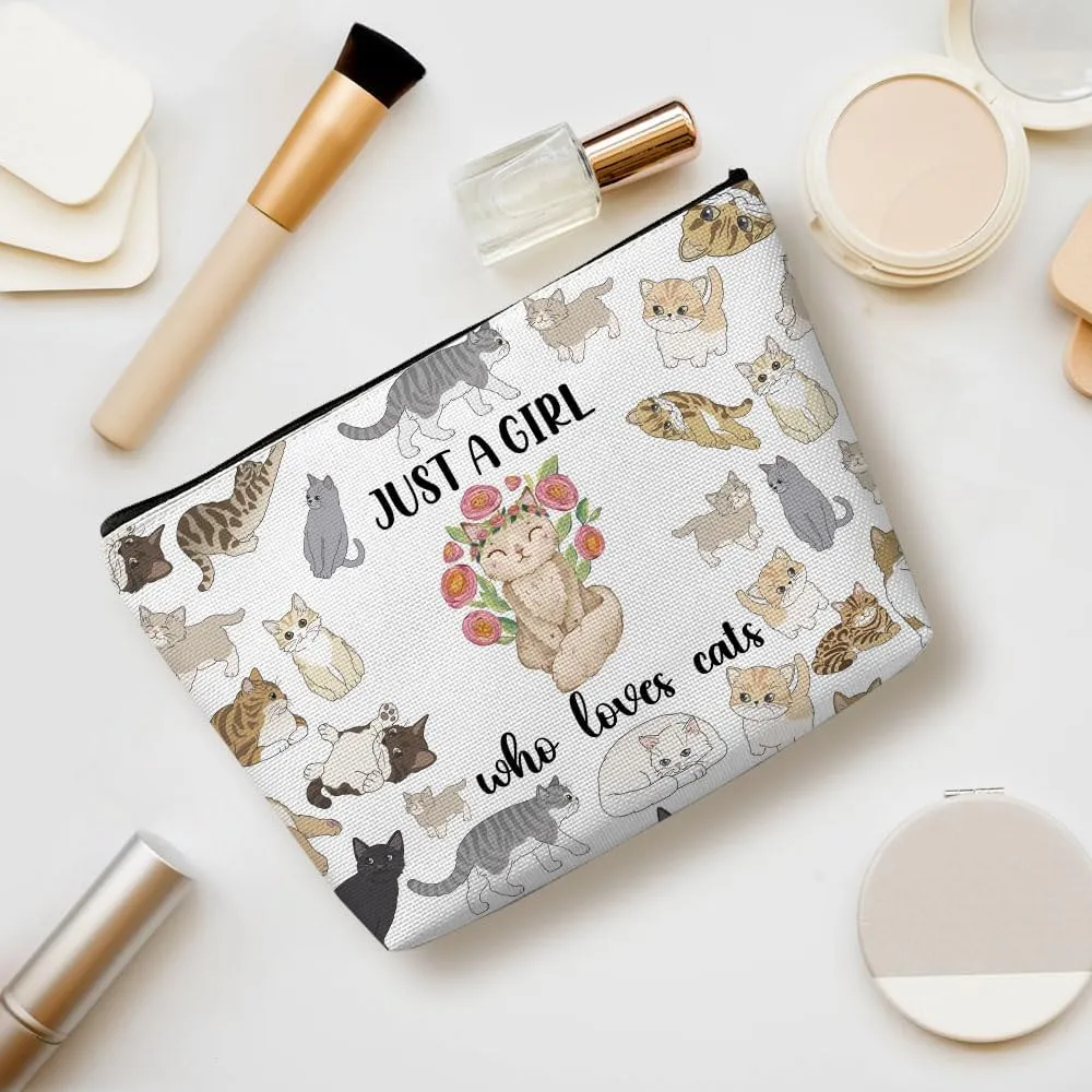 Girl Loves Cats Cosmetic Bag for Women, Cat Gifts for Women, Funny Gifts for Cat Lovers, Cat LadyCute Cat Stuff Makeup Bag Humor Cosmeticcase for Sister Bestie Birthday Friendship Christmas