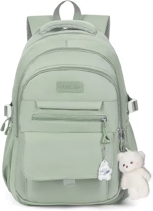 Girls Backpack for College High Middle School Student, Cute Aesthetic Bookbag for Teens Women with Accessories,Green