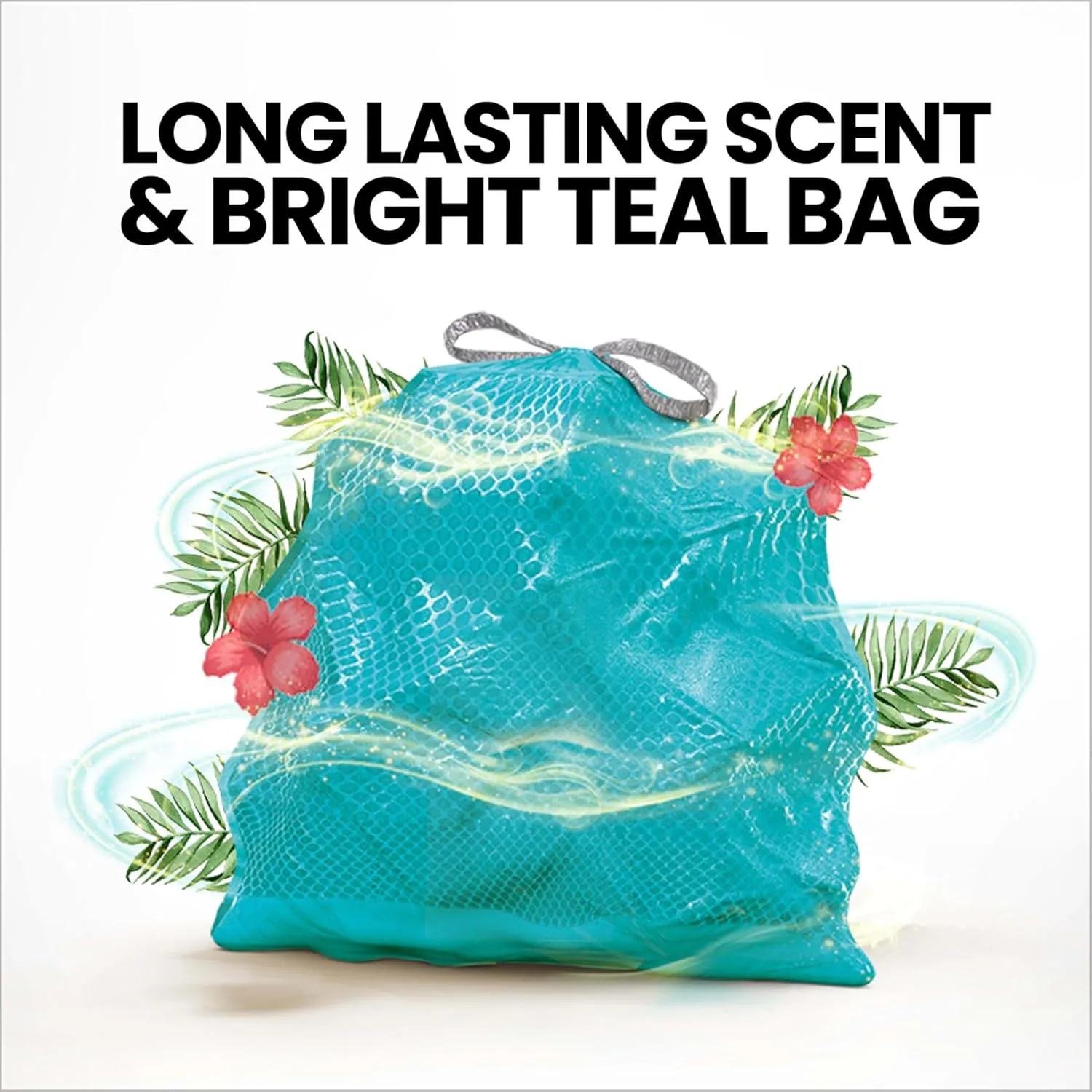 Glad ForceFlex MaxStrength Tall Kitchen Drawstring Trash Bags, 13 Gallon, Bahama Bliss, Teal, 90 Ct