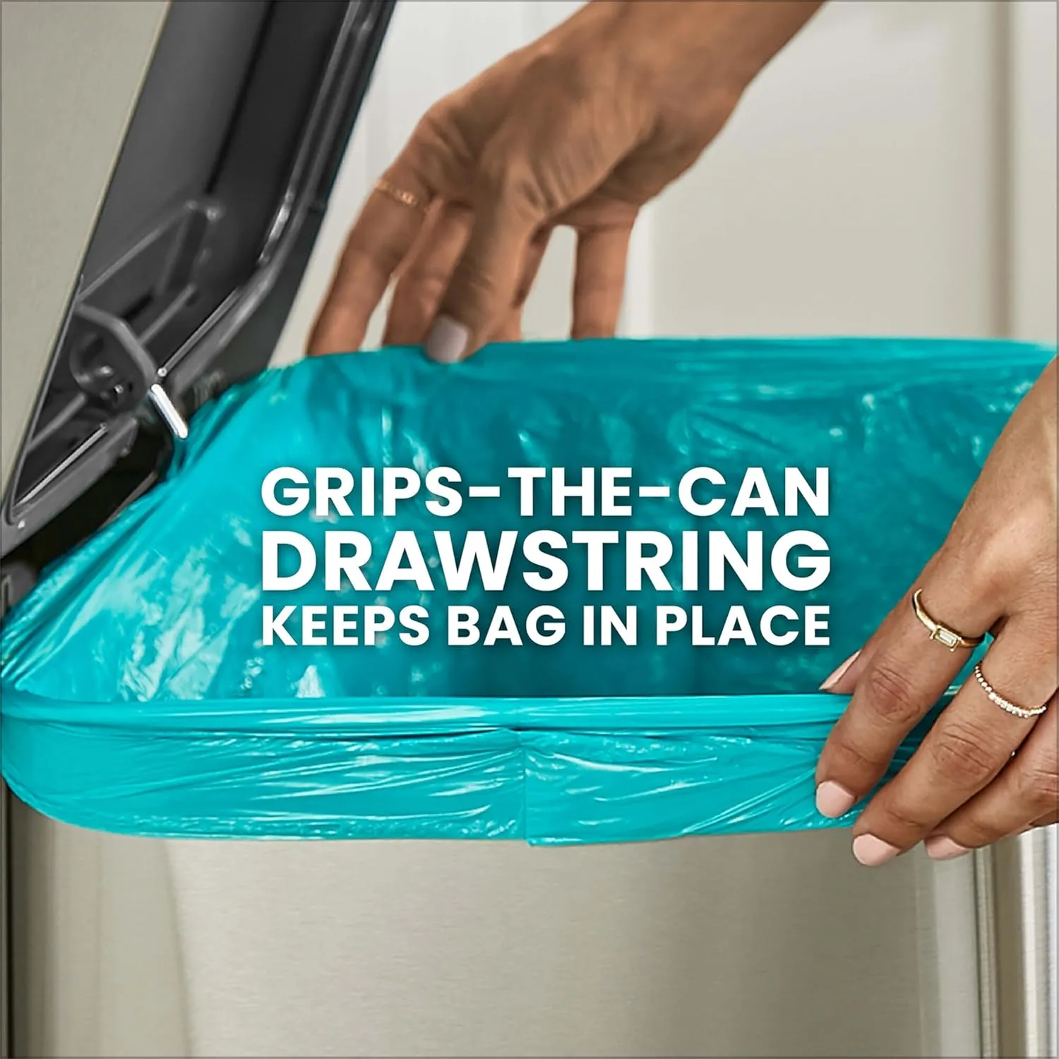 Glad ForceFlex MaxStrength Tall Kitchen Drawstring Trash Bags, 13 Gallon, Bahama Bliss, Teal, 90 Ct