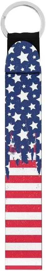 GLENLCWE American Flag Car Wristlet Lanyard for Men Women Patriotic Neoprene Keychain Soft Key Chain Lanyard Car Accessories