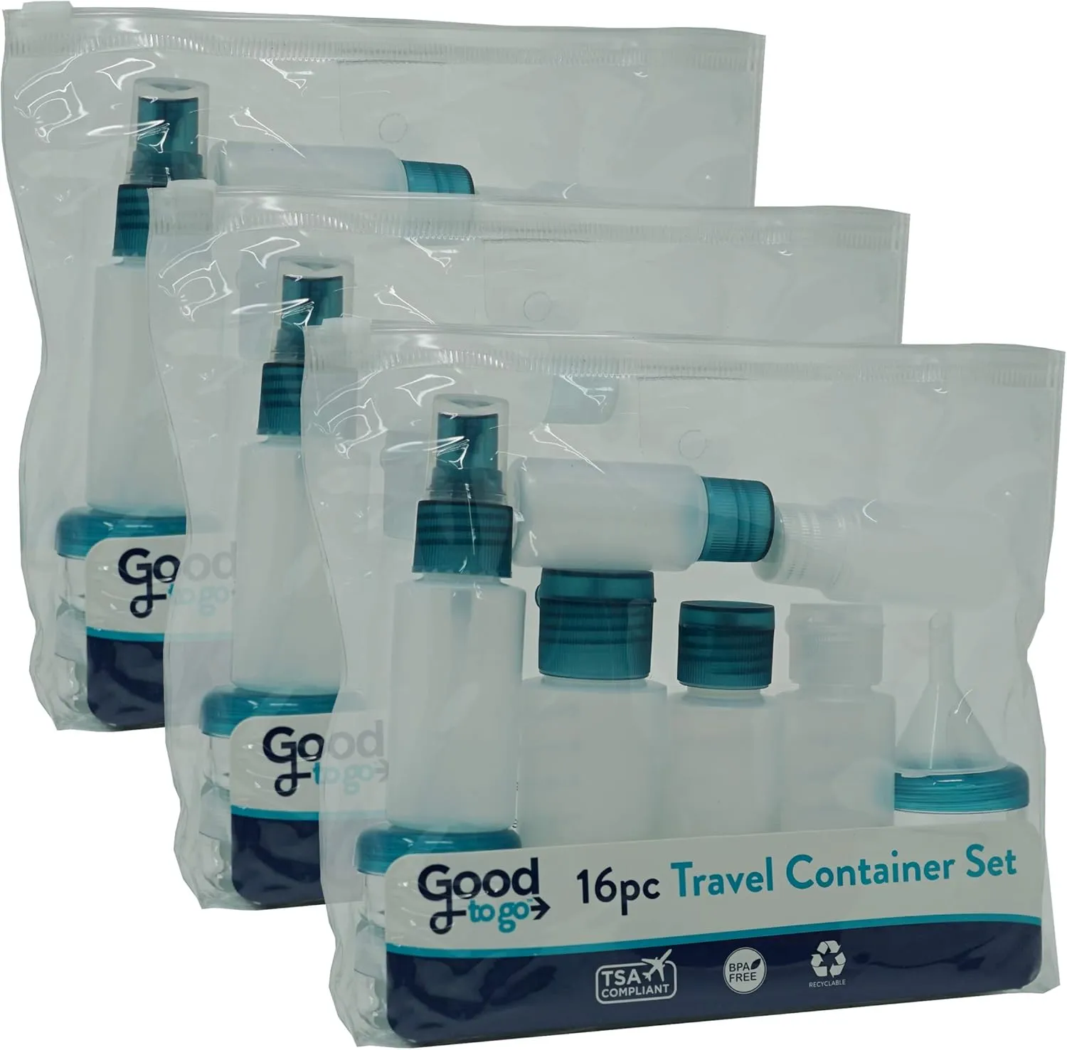 Good To Go 16 Piece Travel Toiletry Bottle Kit (Pack of 3)