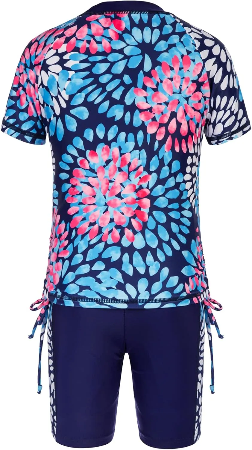 GRACE KARIN Girls Rash Guard Swimsuit Short Sleeve Two Piece Bathing Suit 6-12Y
