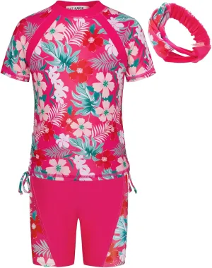 GRACE KARIN Girls Rash Guard Swimsuit Short Sleeve Two Piece Bathing Suit 6-12Y