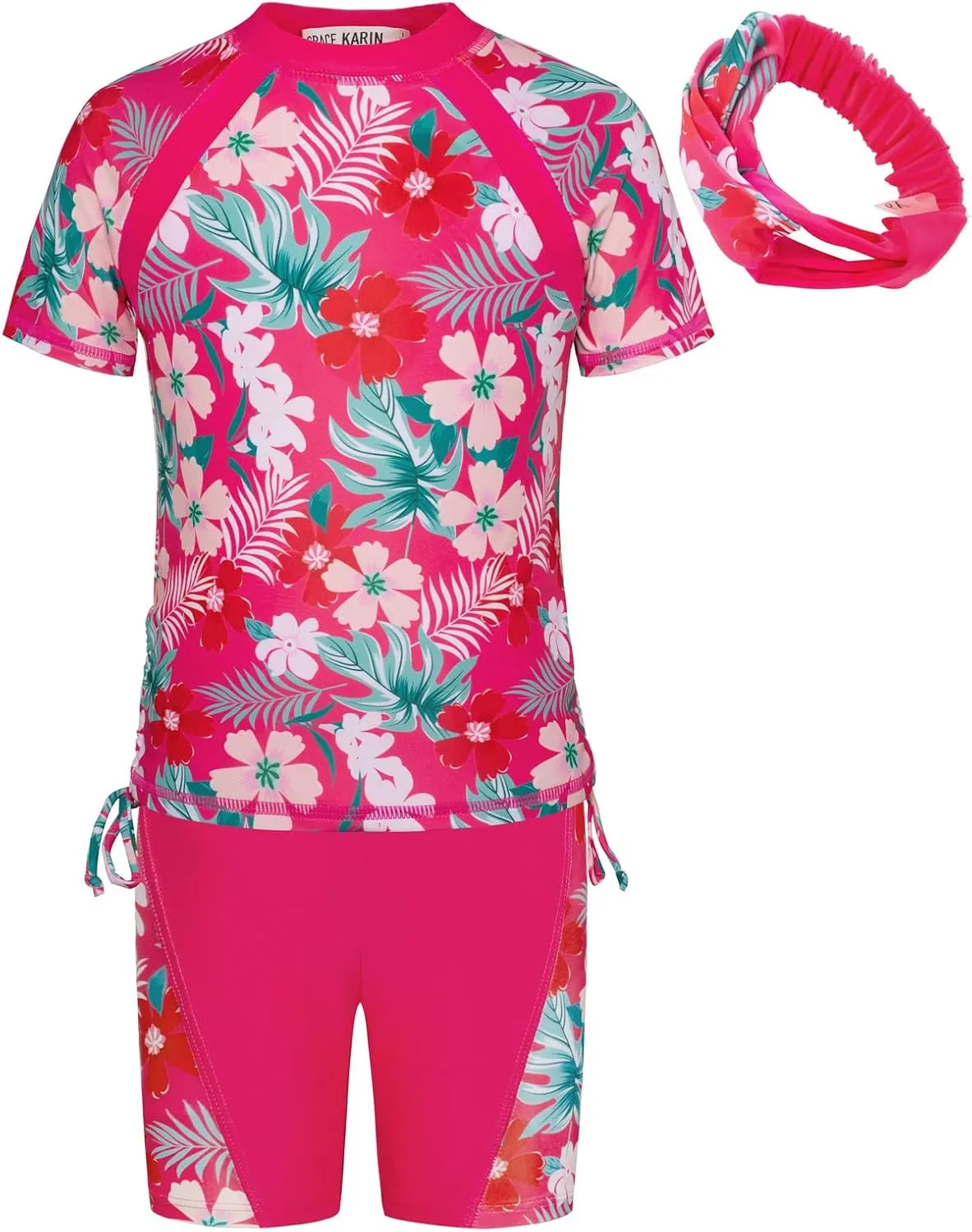 GRACE KARIN Girls Rash Guard Swimsuit Short Sleeve Two Piece Bathing Suit 6-12Y