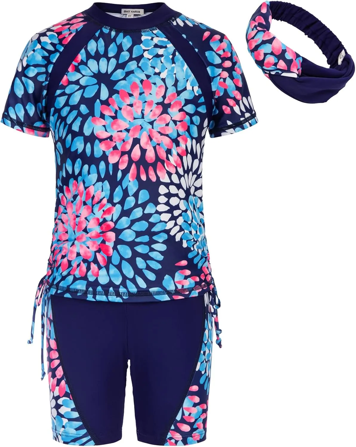 GRACE KARIN Girls Rash Guard Swimsuit Short Sleeve Two Piece Bathing Suit 6-12Y