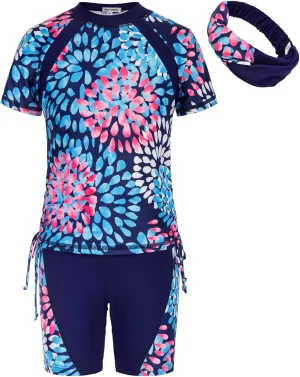GRACE KARIN Girls Rash Guard Swimsuit Short Sleeve Two Piece Bathing Suit 6-12Y