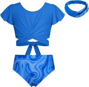 GRACE KARIN Girls Swimsuit 3 Piece Bathing Suit Tween Girls Criss Corss Tankini Bikini Floral Beach Swimwear Size 6-14Y