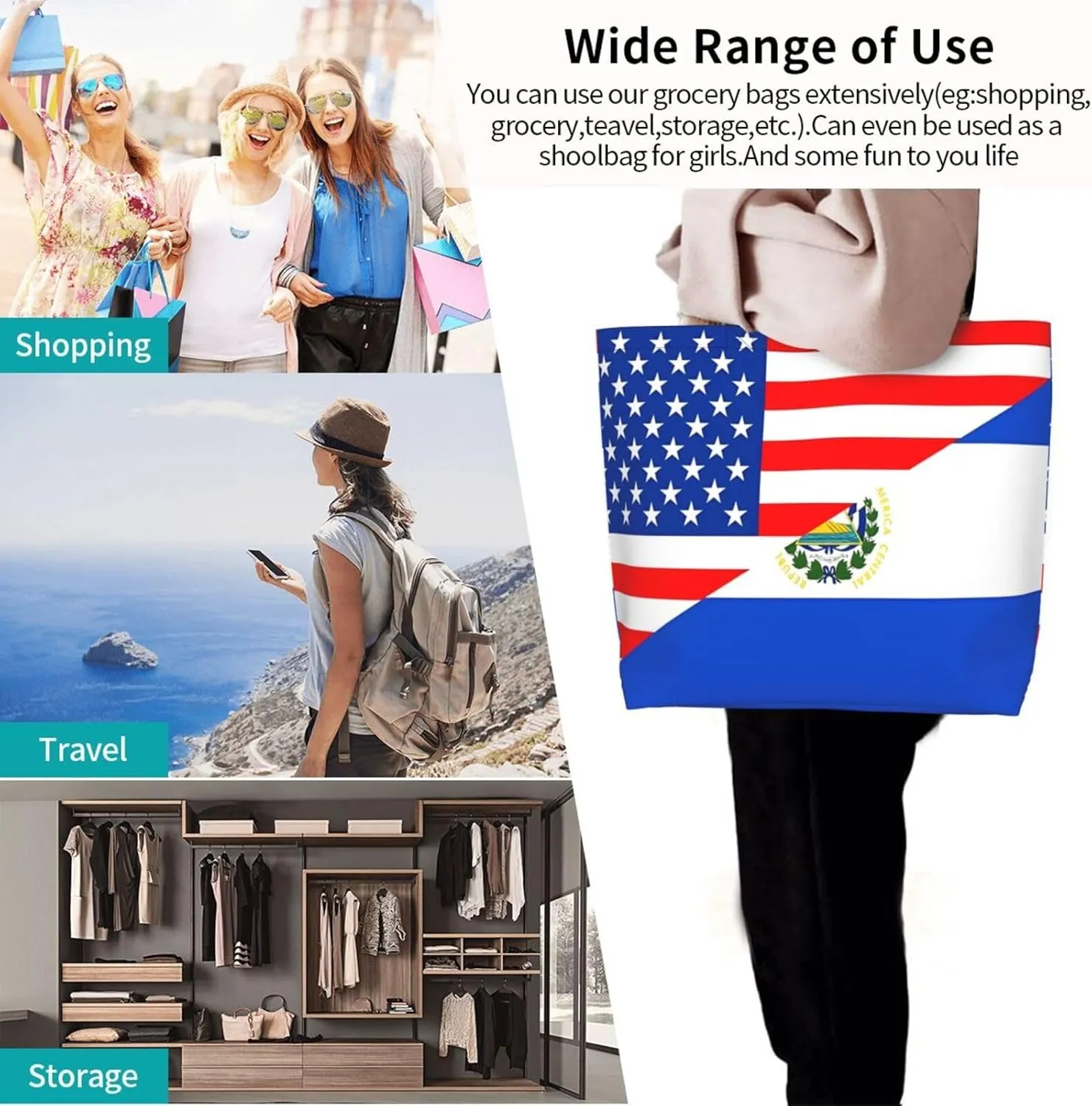 Guatemala El Salvador Flag Women's Tote Bag Large Capacity Single Shoulder Bags Handbag for Shopping Work