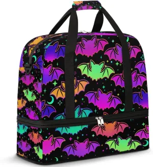 Gym Bag for Men Women, Halloween Bat Carry on Travel Duffel Bag with Trolley Sleeve, Waterproof Weekender Overnight Bags with Shoes and Wet Clothes Compartment for Sleepover Workout Sports