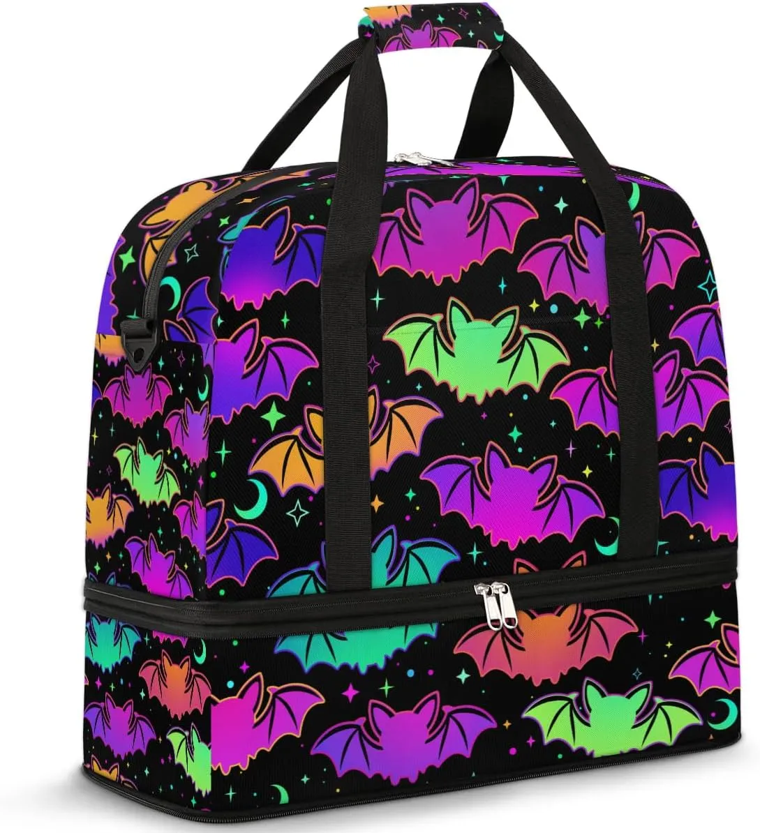 Gym Bag for Men Women, Halloween Bat Carry on Travel Duffel Bag with Trolley Sleeve, Waterproof Weekender Overnight Bags with Shoes and Wet Clothes Compartment for Sleepover Workout Sports