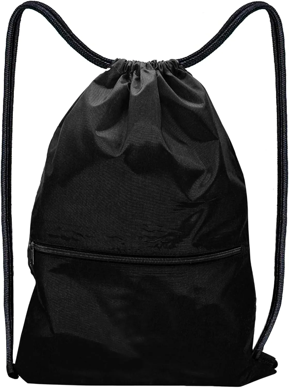 Gym Sack Drawstring Bag with Zip Pocket Personalised Waterproof for Mens Womens Adults Sports Swimming PE Backpack Travel (Black)