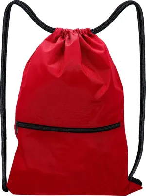 Gym Sack Drawstring Bag with Zip Pocket Personalised Waterproof for Mens Womens Adults Sports Swimming PE Backpack Travel (Red)