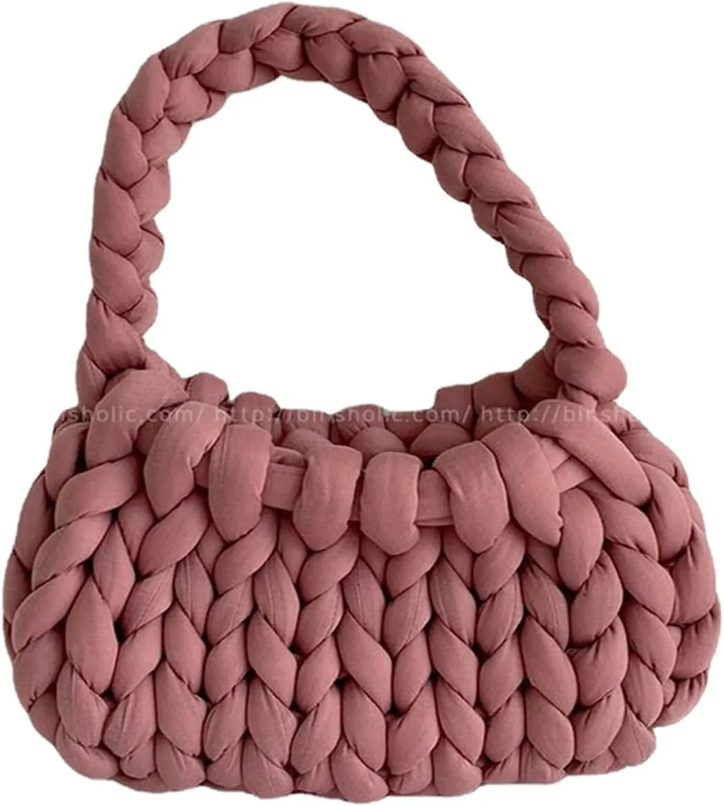Handwoven Handbag for Women Woolen Yarn Crochet Bags Handle Shoulder Tote Bag