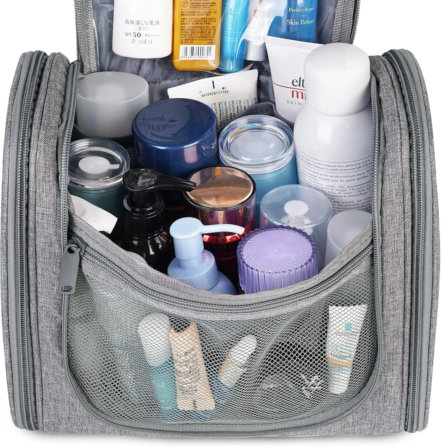 Hanging Toiletry Bag for Women Travel Makeup Bag Organizer Toiletries Bag Men for Cosmetics Essentials Accessories (Large, Grey)