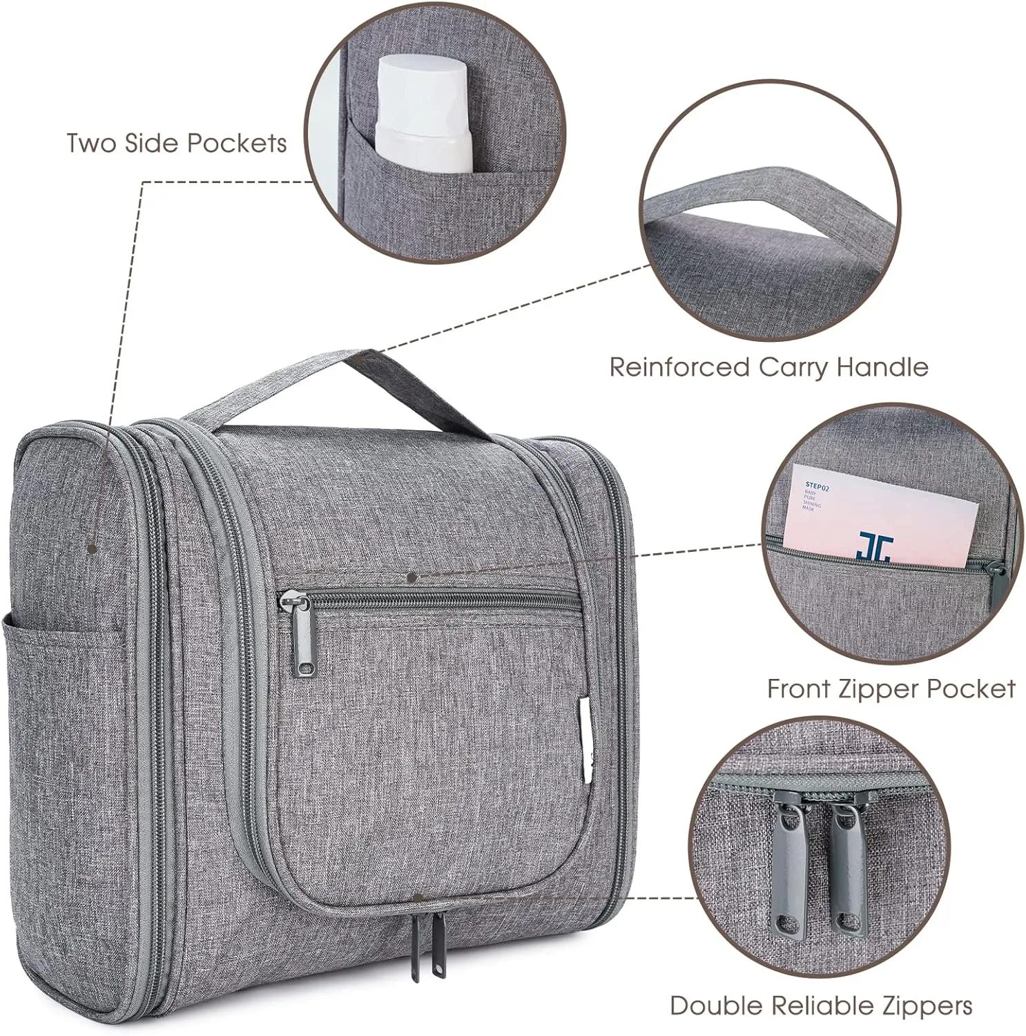 Hanging Toiletry Bag for Women Travel Makeup Bag Organizer Toiletries Bag Men for Cosmetics Essentials Accessories (Large, Grey)