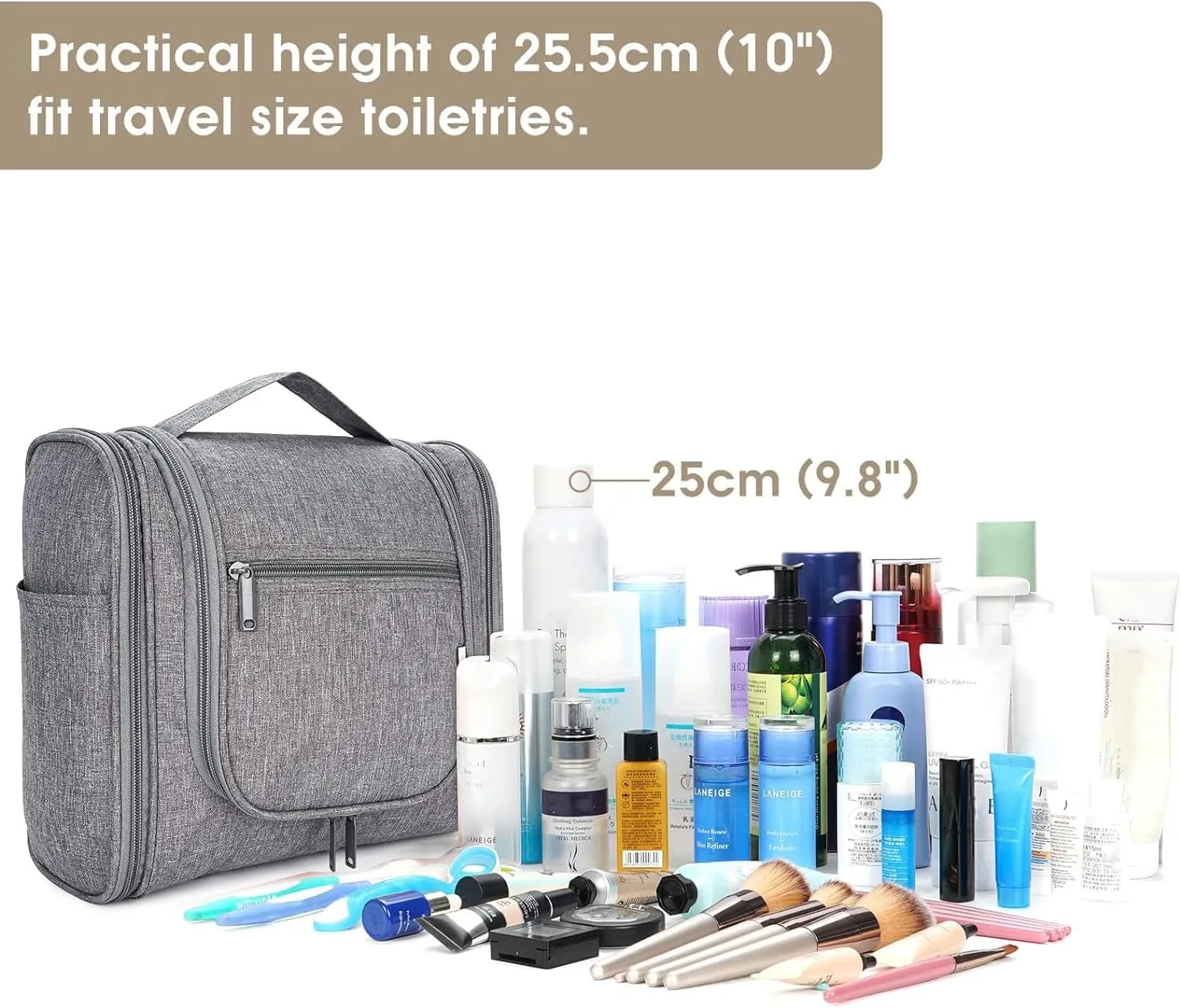 Hanging Toiletry Bag for Women Travel Makeup Bag Organizer Toiletries Bag Men for Cosmetics Essentials Accessories (Large, Grey)