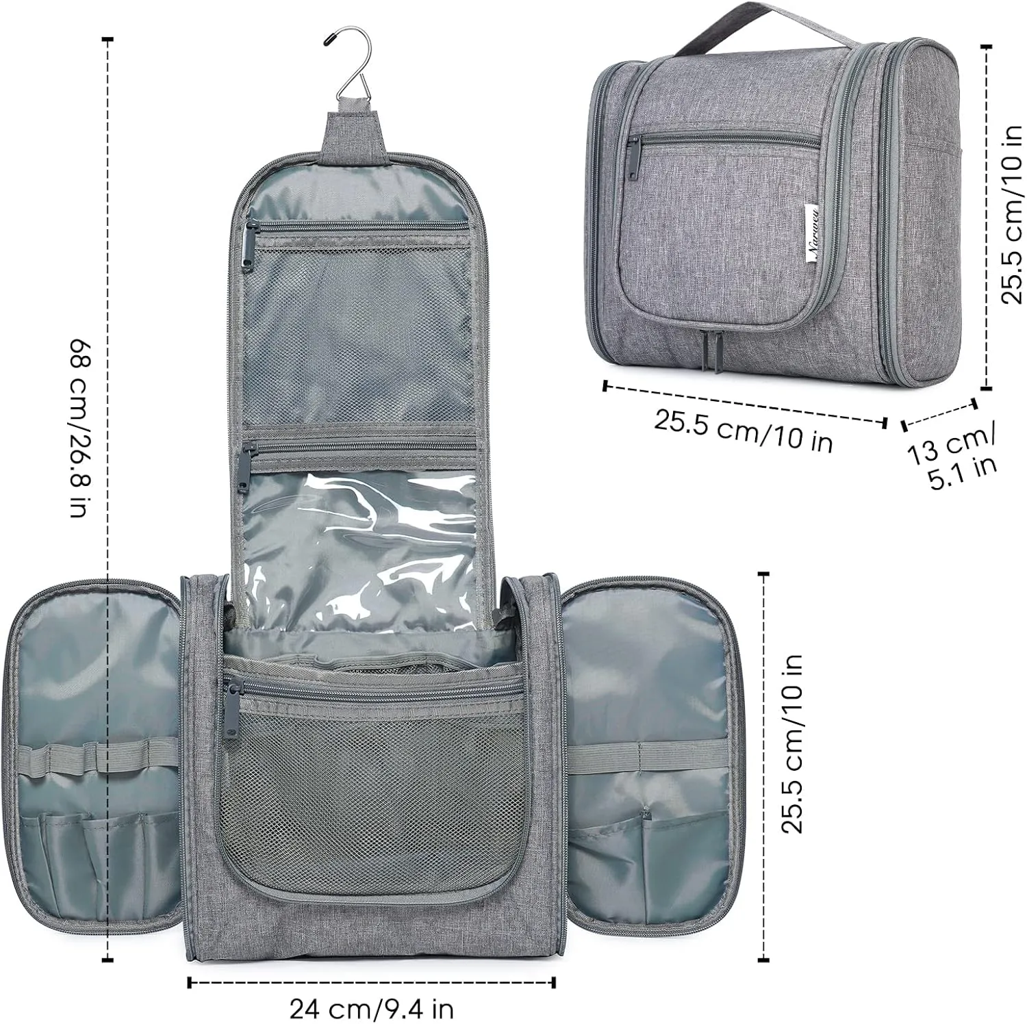 Hanging Toiletry Bag for Women Travel Makeup Bag Organizer Toiletries Bag Men for Cosmetics Essentials Accessories (Large, Grey)