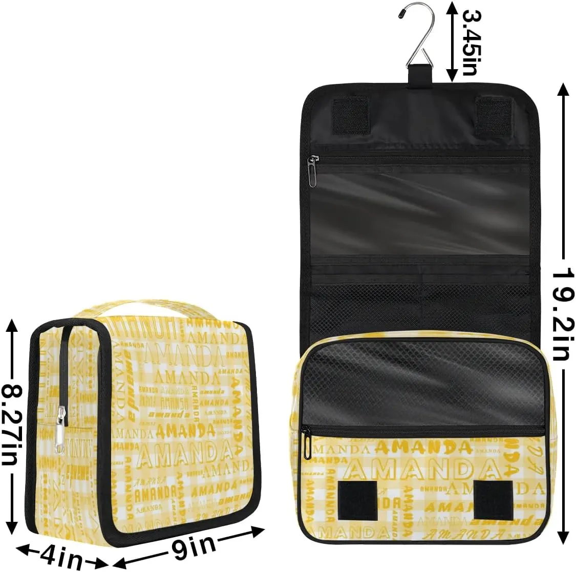 Hanging Travel Toiletry Bag Cosmetic Bag Portable Wash Bag with Hook for Bathroom Accessories Toiletries Cosmetics Amber Grid